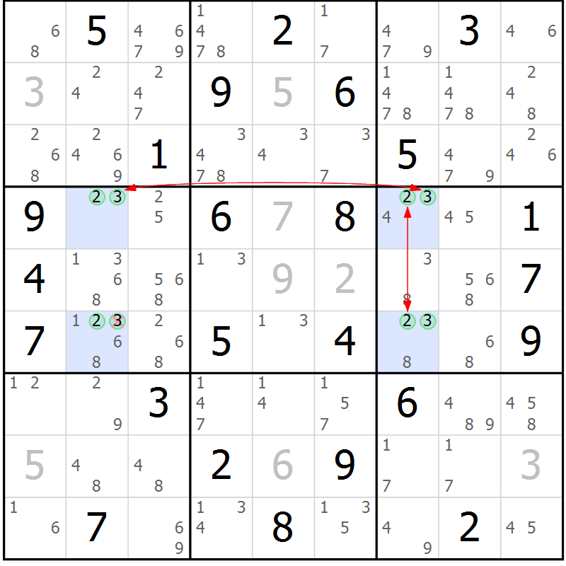 Position des candidats pour la solution de la Gr 30 page 33 du magazine de sudoku Maestro n° 103