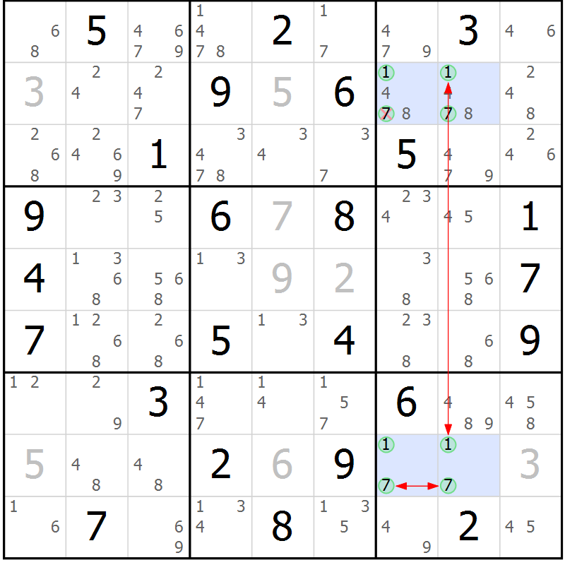 Position des candidats pour la solution de la Gr 30 page 33 du magazine de sudoku Maestro n° 103