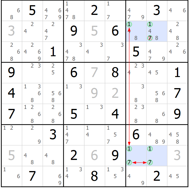 Position des candidats pour la solution de la Gr 30 page 33 du magazine de sudoku Maestro n° 103