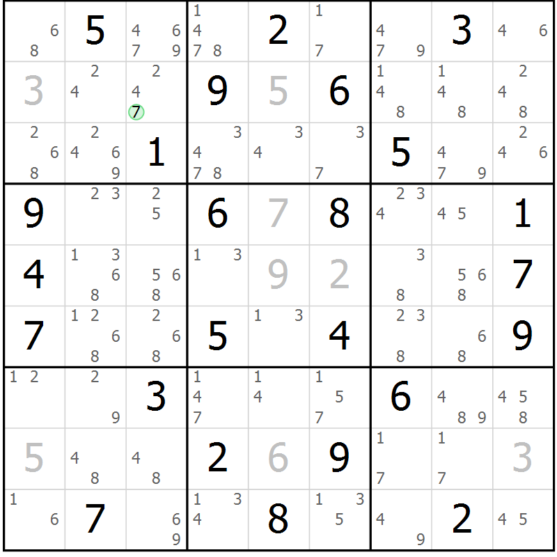 Position des candidats pour la solution de la Gr 30 page 33 du magazine de sudoku Maestro n° 103