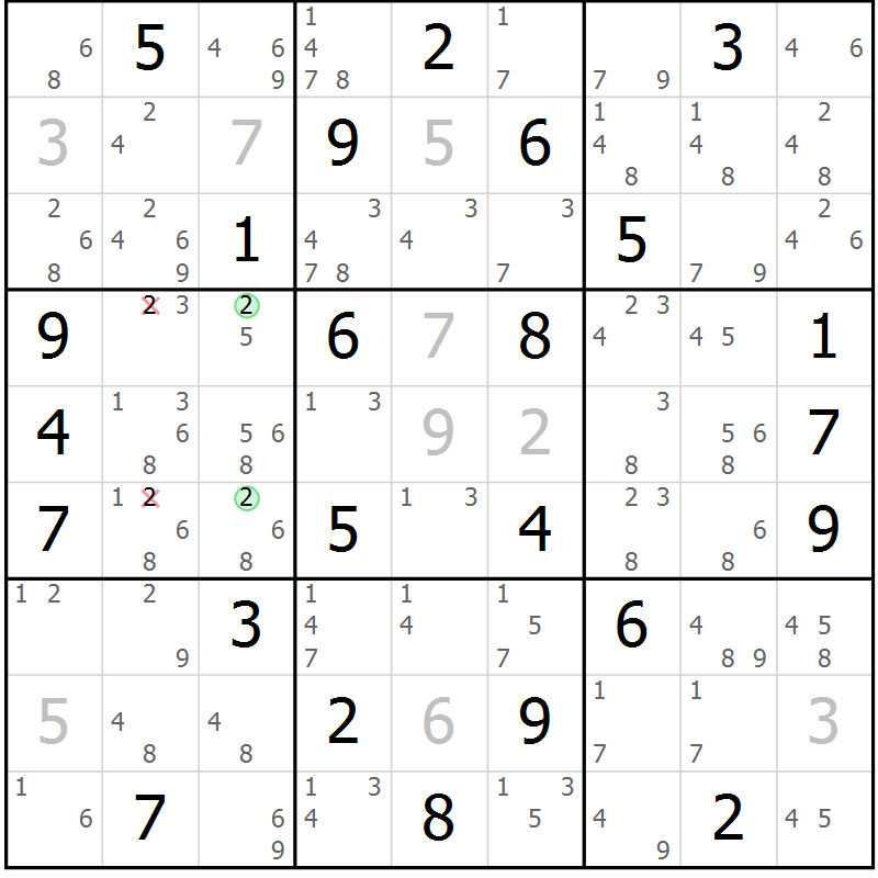 Position des candidats pour la solution de la Gr 30 page 33 du magazine de sudoku Maestro n° 103