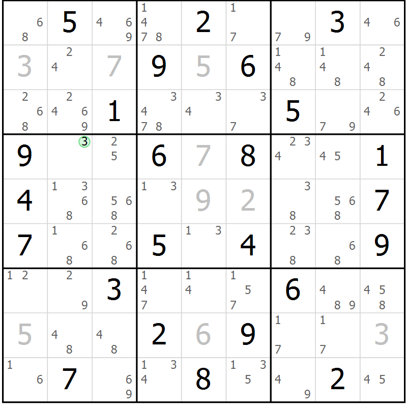 Position des candidats pour la solution de la Gr 30 page 33 du magazine de sudoku Maestro n° 103