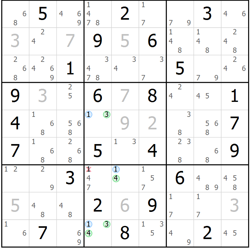 Position des candidats pour la solution de la Gr 30 page 33 du magazine de sudoku Maestro n° 103