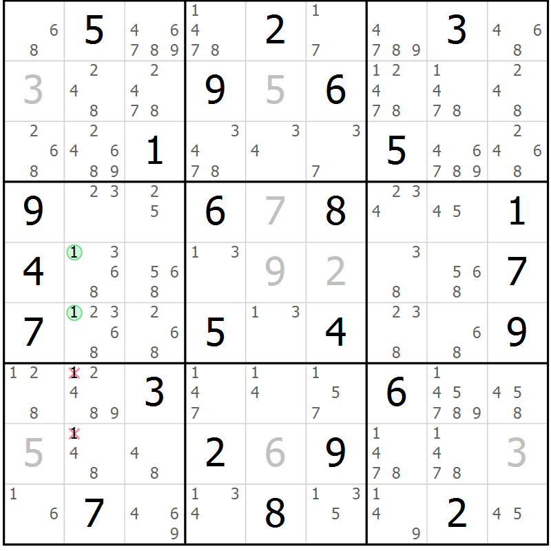 Position des candidats pour la solution de la Gr 30 page 33 du magazine de sudoku Maestro n° 103