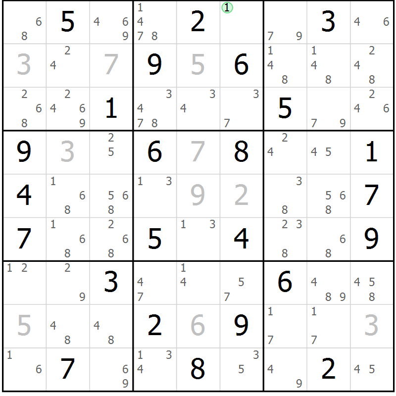 Position des candidats pour la solution de la Gr 30 page 33 du magazine de sudoku Maestro n° 103