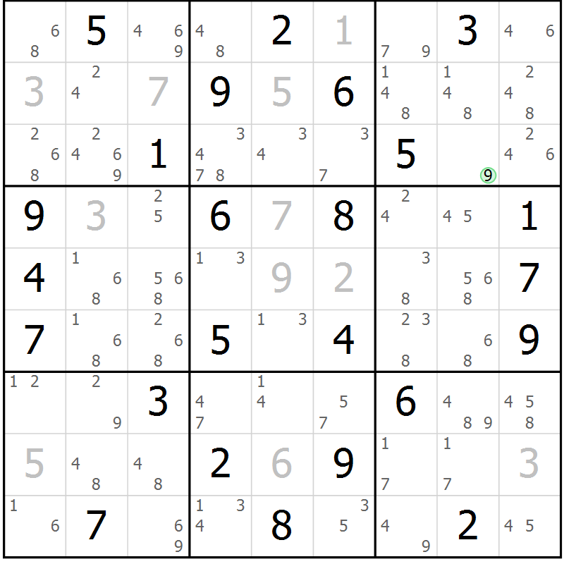 Position des candidats pour la solution de la Gr 30 page 33 du magazine de sudoku Maestro n° 103