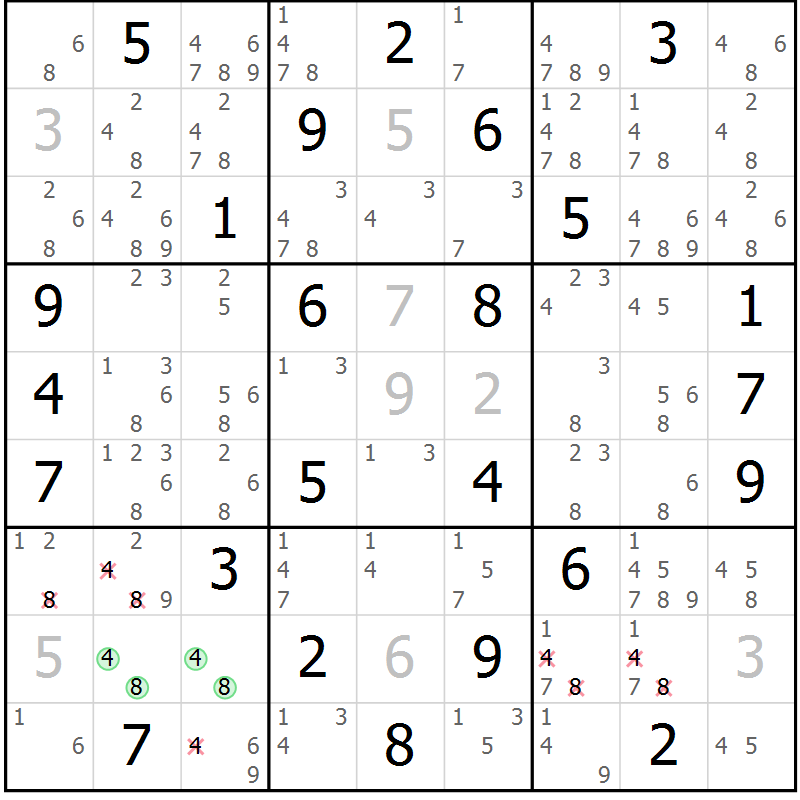 Position des candidats pour la solution de la Gr 30 page 33 du magazine de sudoku Maestro n° 103
