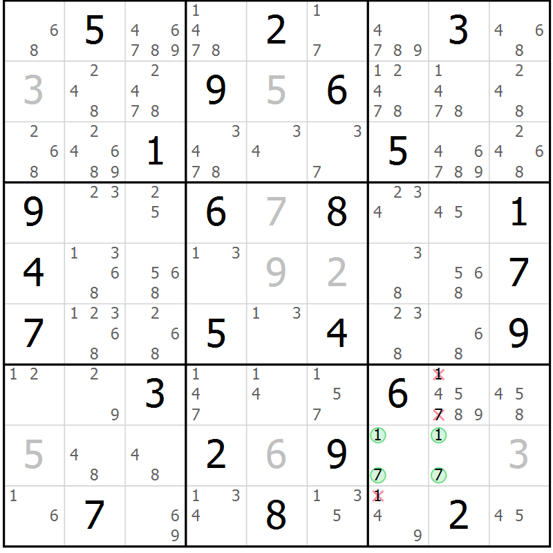 Position des candidats pour la solution de la Gr 30 page 33 du magazine de sudoku Maestro n° 103