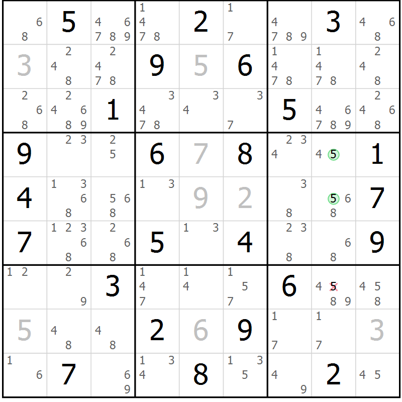 Position des candidats pour la solution de la Gr 30 page 33 du magazine de sudoku Maestro n° 103