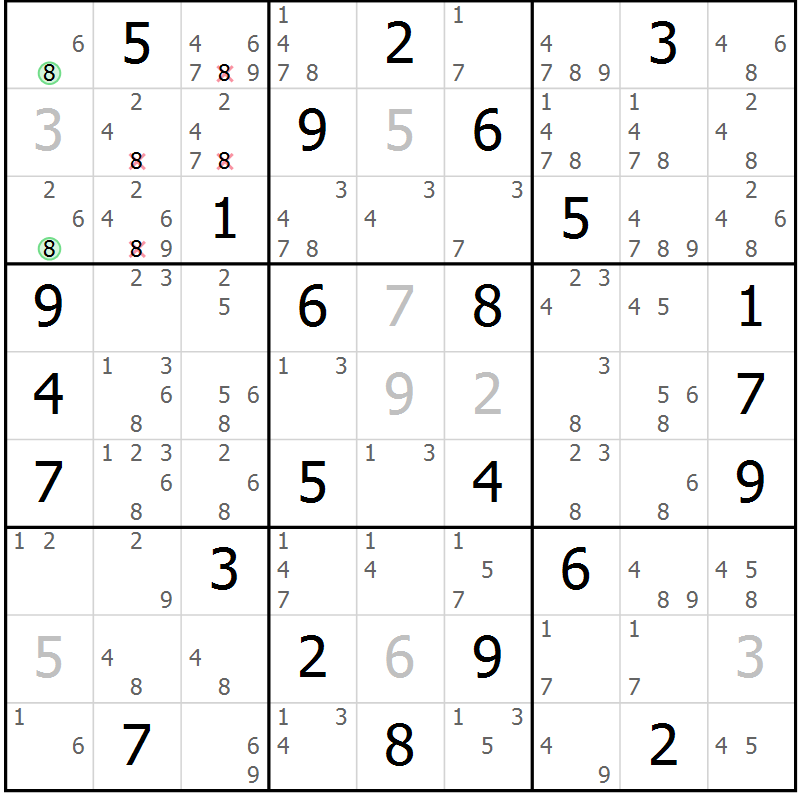 Position des candidats pour la solution de la Gr 30 page 33 du magazine de sudoku Maestro n° 103