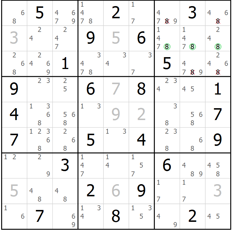 Position des candidats pour la solution de la Gr 30 page 33 du magazine de sudoku Maestro n° 103