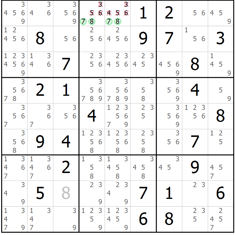 Position des candidats pour la solution de la Gr 31 page 34 du magazine de sudoku Maestro n° 103