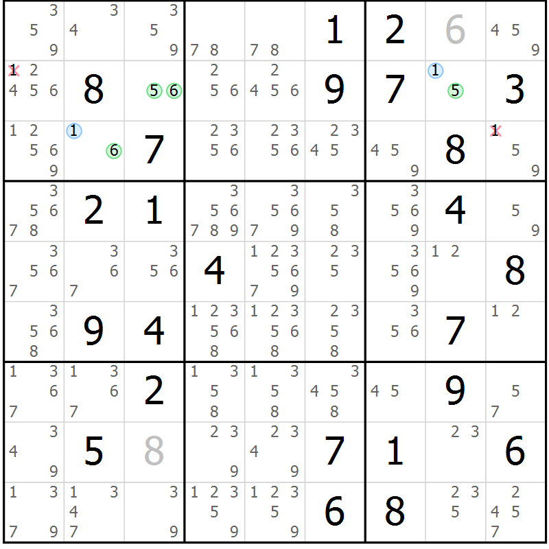 Position des candidats pour la solution de la Gr 31 page 34 du magazine de sudoku Maestro n° 103
