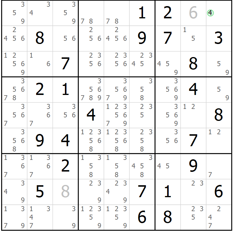 Position des candidats pour la solution de la Gr 31 page 34 du magazine de sudoku Maestro n° 103