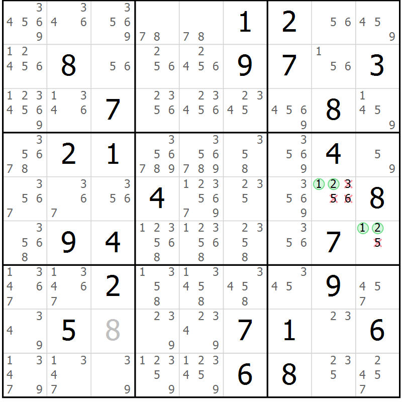 Position des candidats pour la solution de la Gr 31 page 34 du magazine de sudoku Maestro n° 103