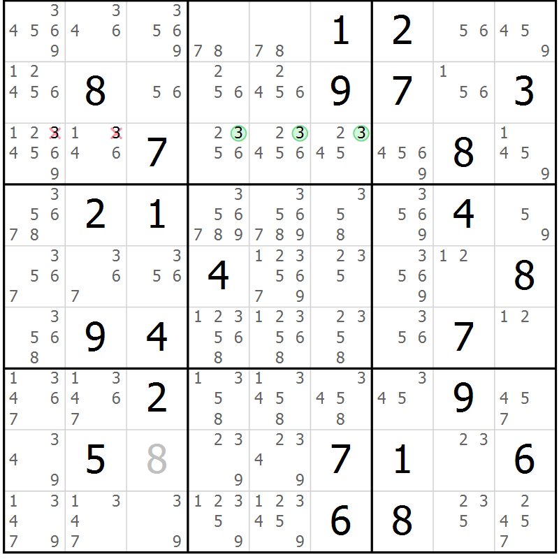 Position des candidats pour la solution de la Gr 31 page 34 du magazine de sudoku Maestro n° 103