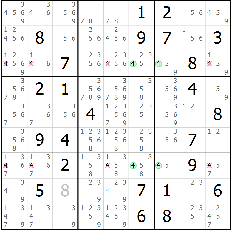 Position des candidats pour la solution de la Gr 31 page 34 du magazine de sudoku Maestro n° 103