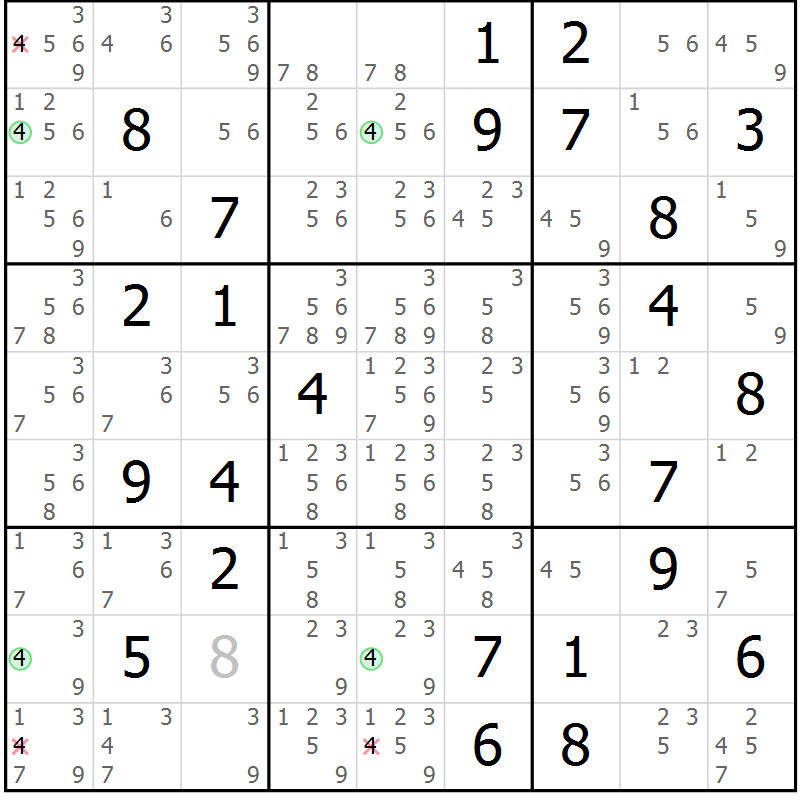 Position des candidats pour la solution de la Gr 31 page 34 du magazine de sudoku Maestro n° 103