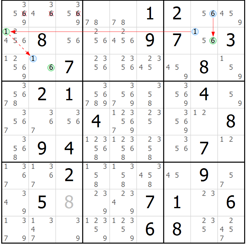 Position des candidats pour la solution de la Gr 31 page 34 du magazine de sudoku Maestro n° 103