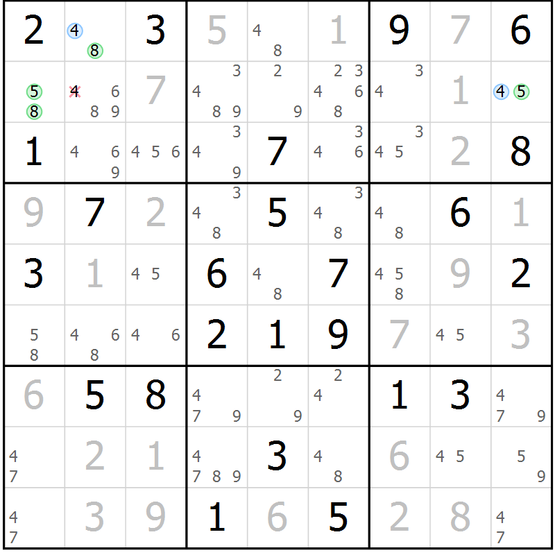 Position des candidats pour la solution de la Gr 32 page 35 du magazine de sudoku Maestro n° 103