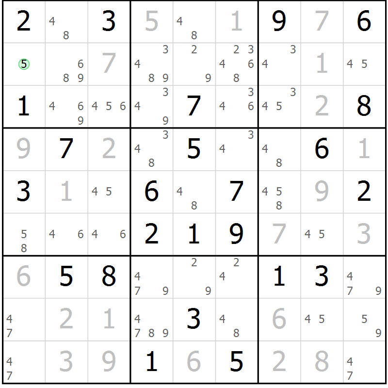 Position des candidats pour la solution de la Gr 32 page 35 du magazine de sudoku Maestro n° 103