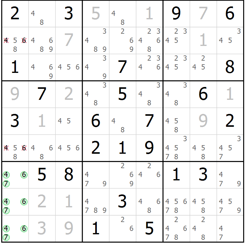 Position des candidats pour la solution de la Gr 32 page 35 du magazine de sudoku Maestro n° 103