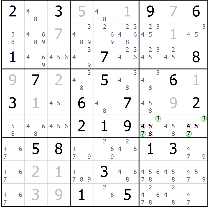 Position des candidats pour la solution de la Gr 32 page 35 du magazine de sudoku Maestro n° 103
