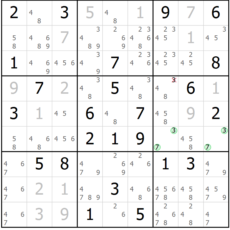 Position des candidats pour la solution de la Gr 32 page 35 du magazine de sudoku Maestro n° 103