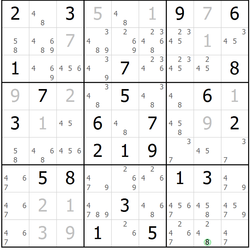 Position des candidats pour la solution de la Gr 32 page 35 du magazine de sudoku Maestro n° 103