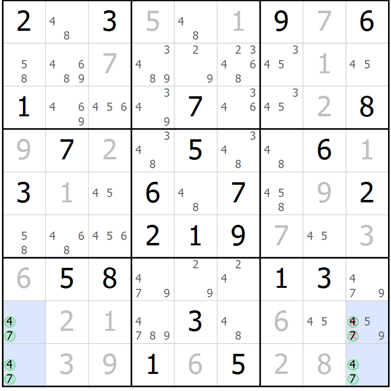 Position des candidats pour la solution de la Gr 32 page 35 du magazine de sudoku Maestro n° 103