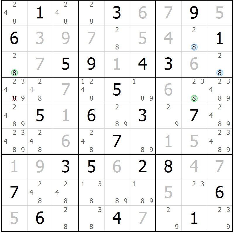 Position des candidats pour la solution de la Gr 33 page 36 du magazine de sudoku Maestro n° 103