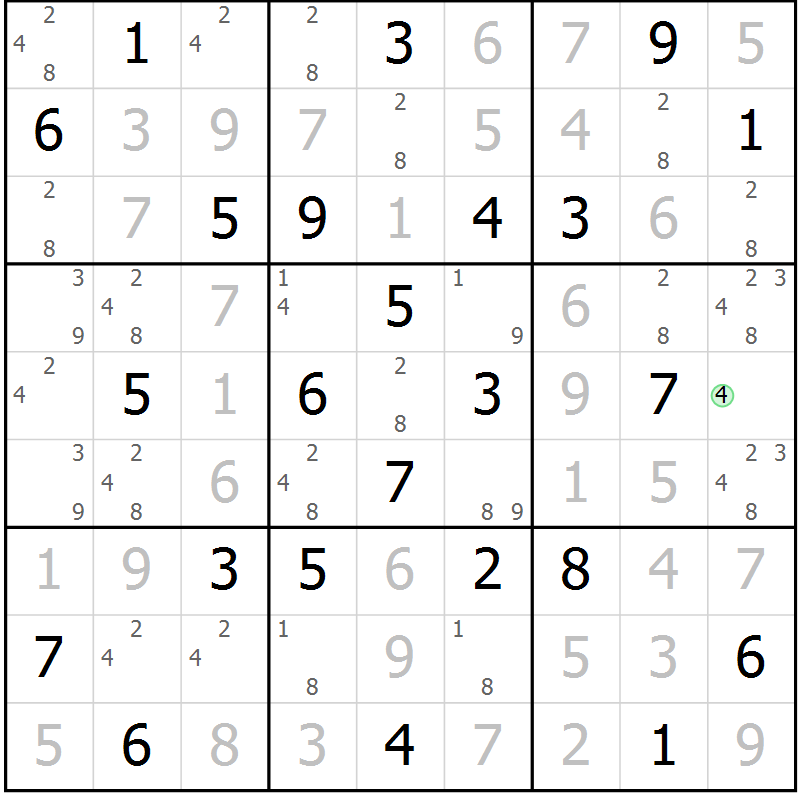 Position des candidats pour la solution de la Gr 33 page 36 du magazine de sudoku Maestro n° 103