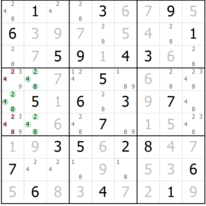 Position des candidats pour la solution de la Gr 33 page 36 du magazine de sudoku Maestro n° 103
