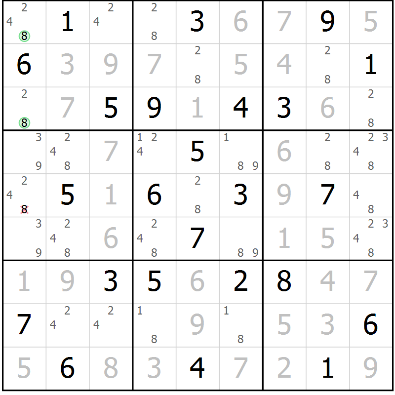 Position des candidats pour la solution de la Gr 33 page 36 du magazine de sudoku Maestro n° 103