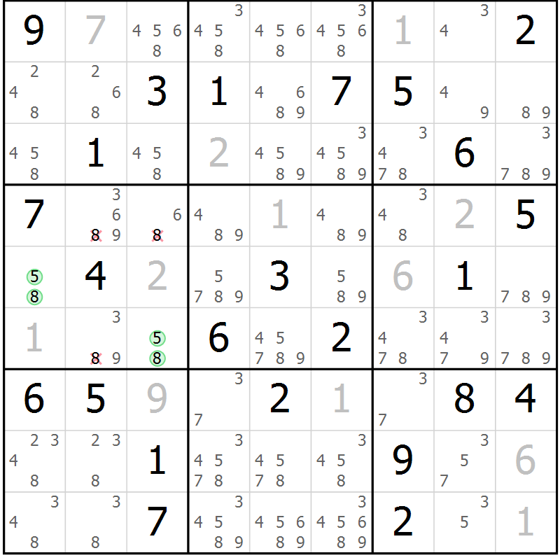 Position des candidats pour la solution de la Gr 34 page 37 du magazine de sudoku Maestro n° 103