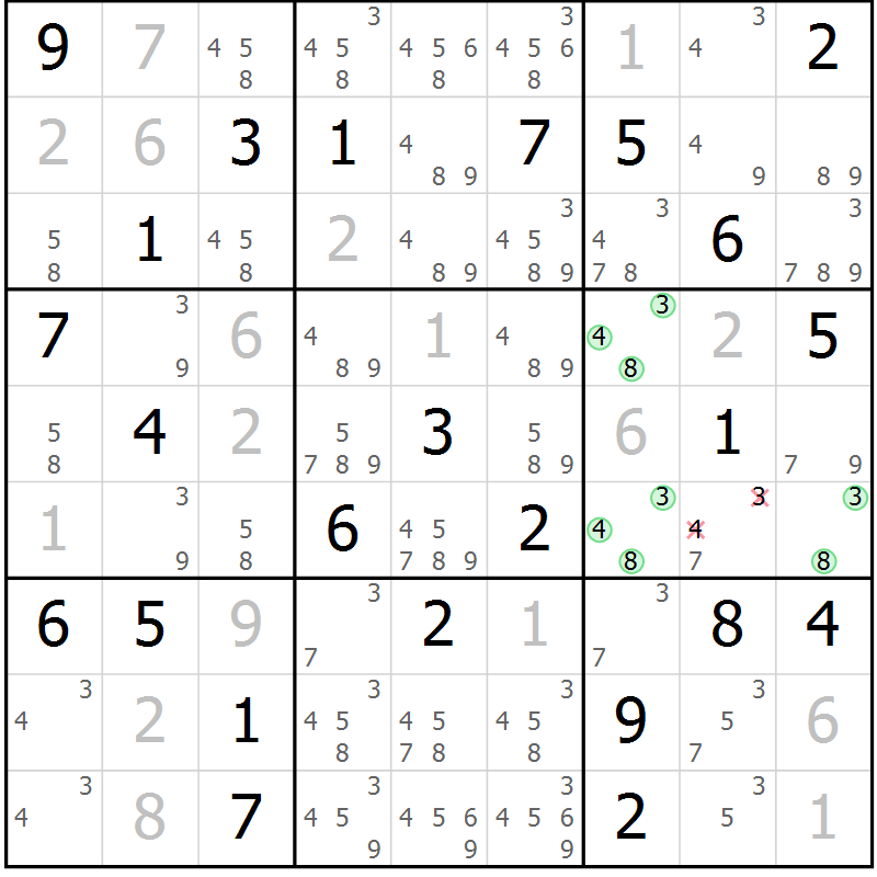 Position des candidats pour la solution de la Gr 34 page 37 du magazine de sudoku Maestro n° 103