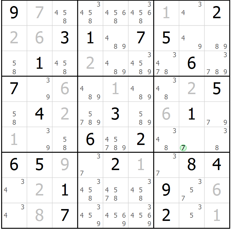 Position des candidats pour la solution de la Gr 34 page 37 du magazine de sudoku Maestro n° 103