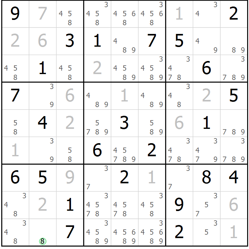 Position des candidats pour la solution de la Gr 34 page 37 du magazine de sudoku Maestro n° 103