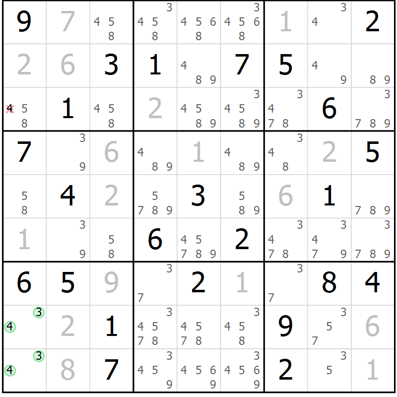 Position des candidats pour la solution de la Gr 34 page 37 du magazine de sudoku Maestro n° 103