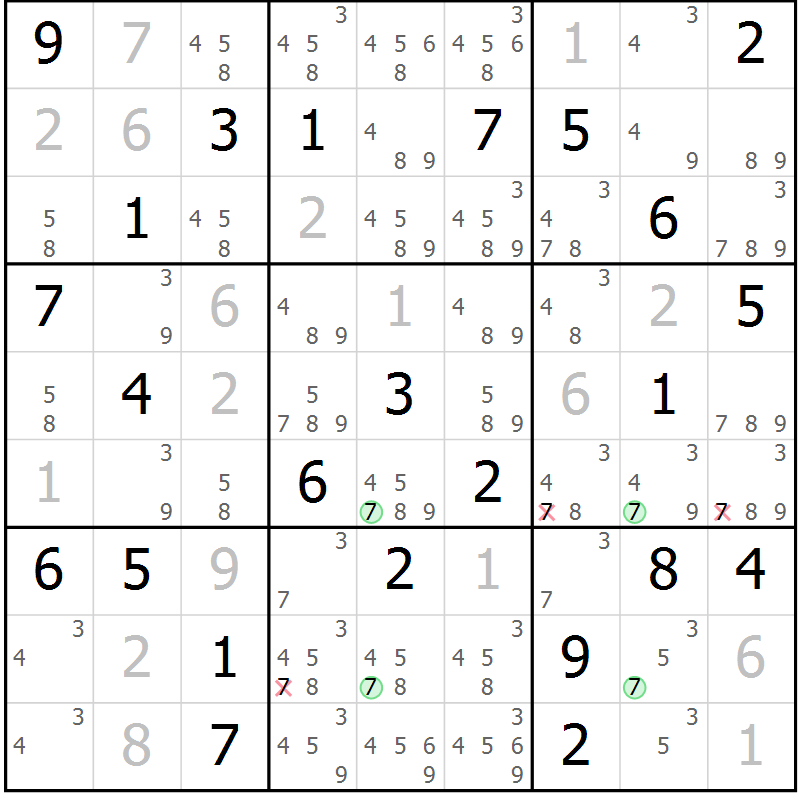 Position des candidats pour la solution de la Gr 34 page 37 du magazine de sudoku Maestro n° 103