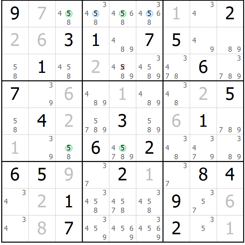Position des candidats pour la solution de la Gr 34 page 37 du magazine de sudoku Maestro n° 103