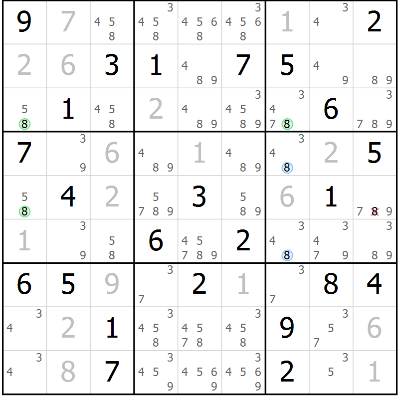 Position des candidats pour la solution de la Gr 34 page 37 du magazine de sudoku Maestro n° 103