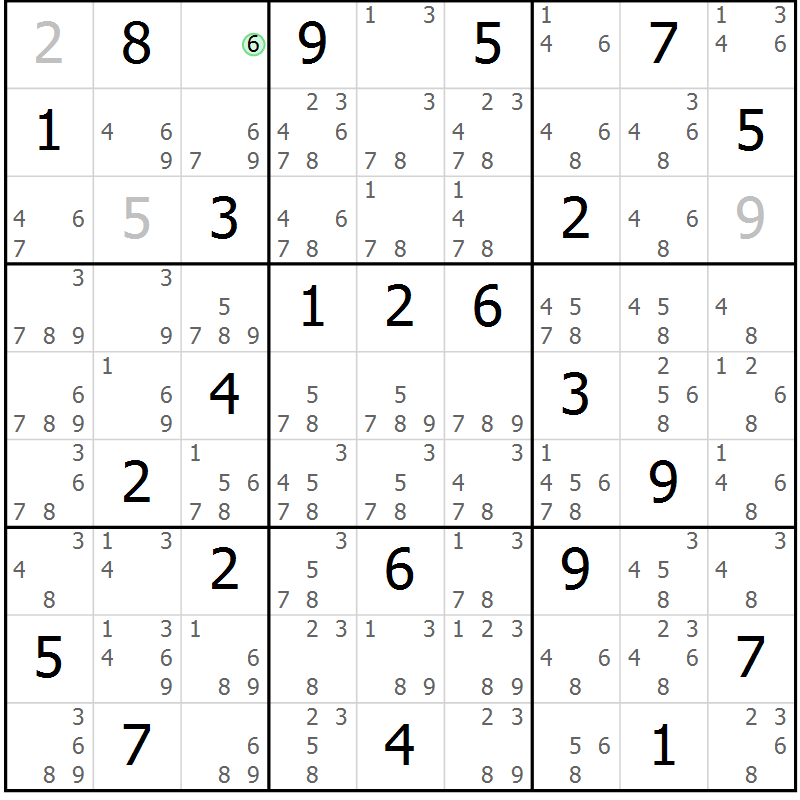 Position des candidats pour la solution de la Gr 35 page 38 du magazine de sudoku Maestro n° 103