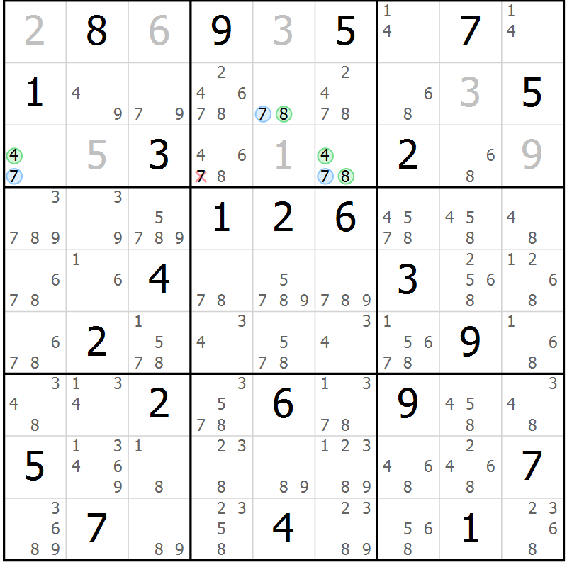 Position des candidats pour la solution de la Gr 35 page 38 du magazine de sudoku Maestro n° 103