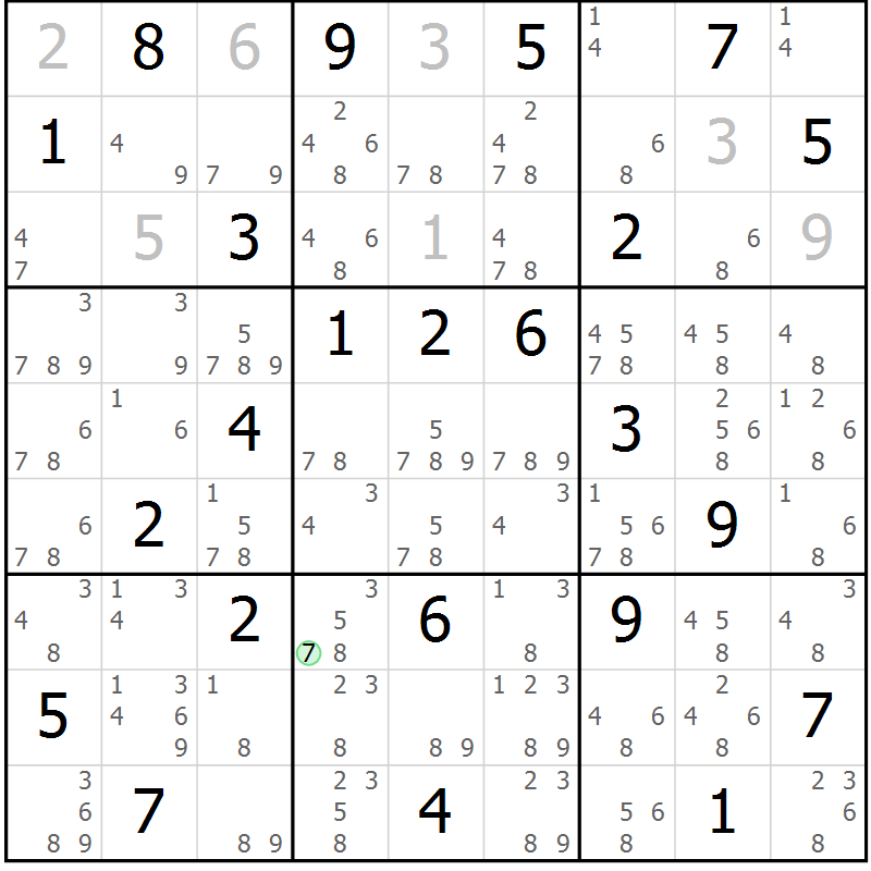 Position des candidats pour la solution de la Gr 35 page 38 du magazine de sudoku Maestro n° 103
