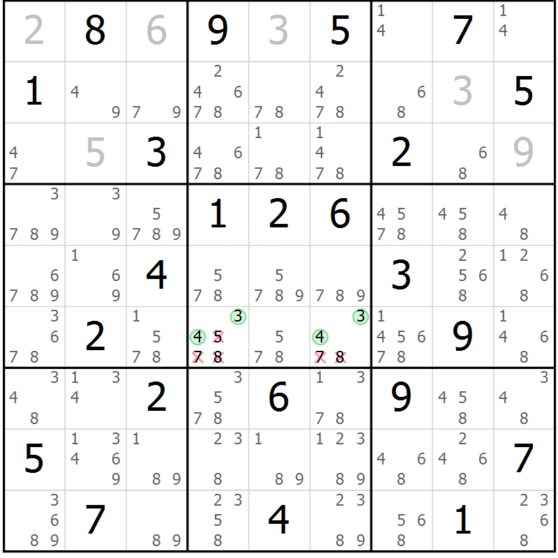Position des candidats pour la solution de la Gr 35 page 38 du magazine de sudoku Maestro n° 103