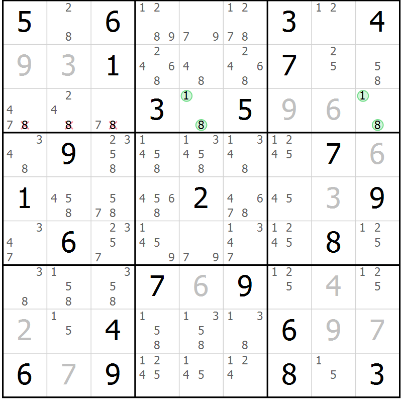 Position des candidats pour la solution de la Gr 36 page 39 du magazine de sudoku Maestro n° 103