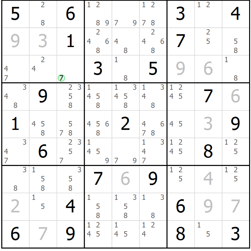 Position des candidats pour la solution de la Gr 36 page 39 du magazine de sudoku Maestro n° 103