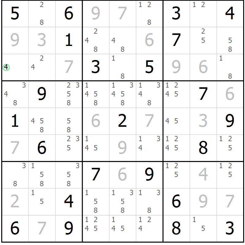 Position des candidats pour la solution de la Gr 36 page 39 du magazine de sudoku Maestro n° 103