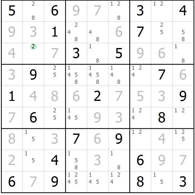 Position des candidats pour la solution de la Gr 36 page 39 du magazine de sudoku Maestro n° 103